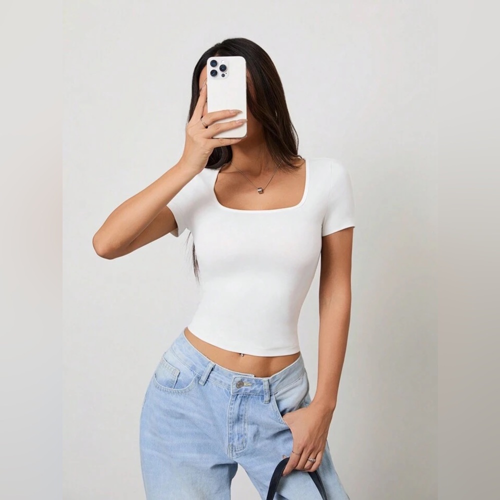 SHEIN- White Square Neck Bodysuit Size XL